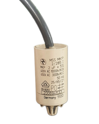 خازن 2 میکروفاراد 450ولت استوانه ایی دائم کار کابلی AEG