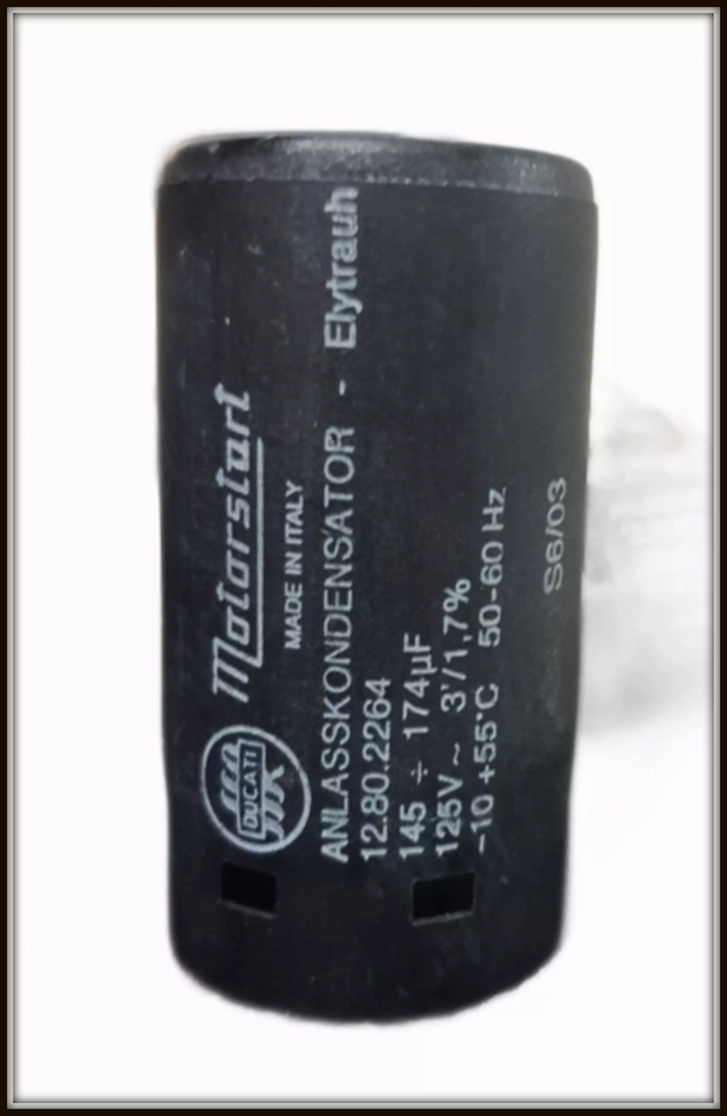 خازن دوکاتی ۱۴۵-۱۷۴ میکروفاراد ۱۲۵ ولت، اصلی، مناسب موتورهای گازی/بنزینی، کیفیت عالی.